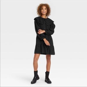 NWT: A new day-womens long sleeve shirt dress black polka dot size L